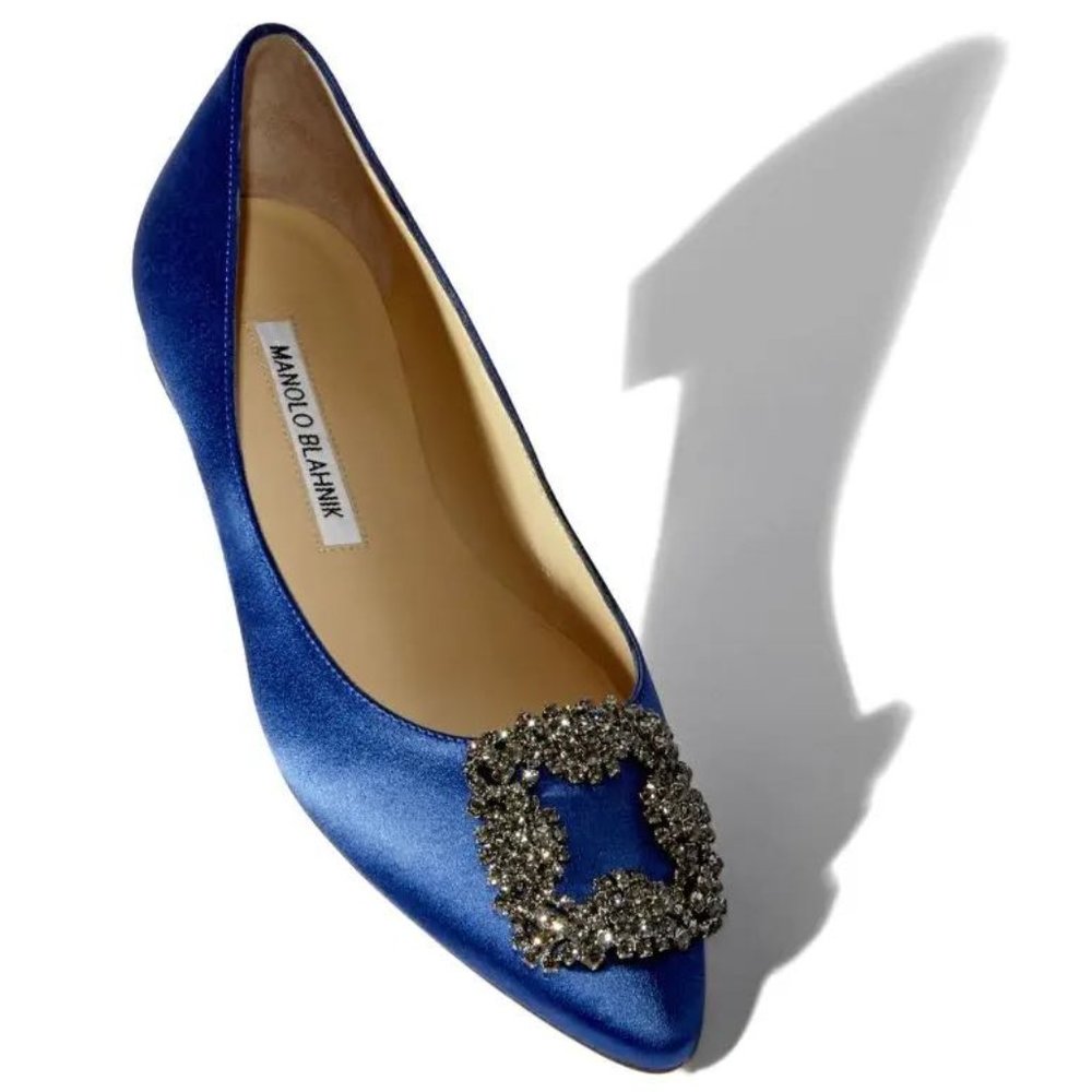 Manolo Blahnik Hangisi Flat - Blue Satin
